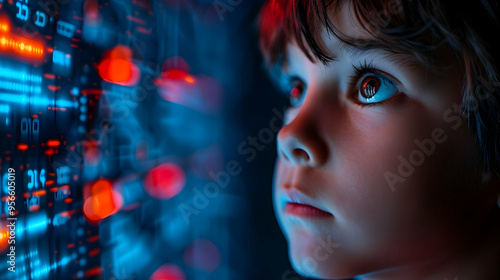 Child Using Artificial Intelligence Virtual Scr photo