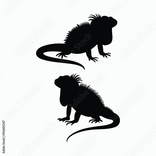 Iguana Silhouette Vector Set Animals Illustration Template