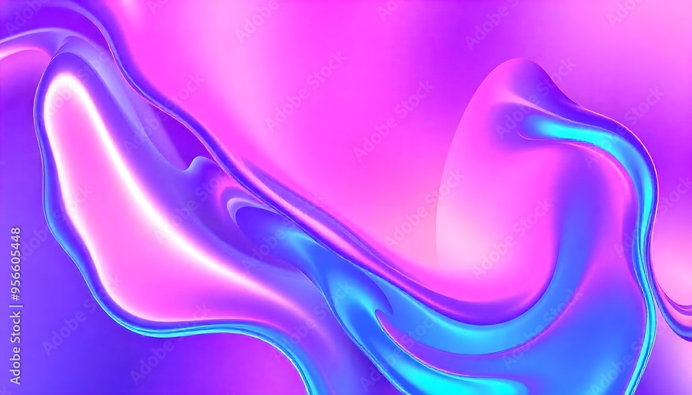 Obraz premium Colorful abstract background made of holographic metal foil. fluid shapes in shades of pink, purple, and blue, liquid metal, foil, wavy with shiny texture. hologram background.