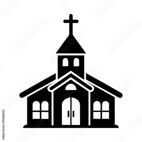 Christianity church building with cross icon and vector illustration