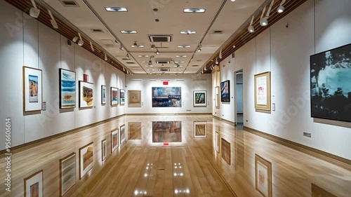 scene in an art gallery with photographs displayed on the white walls of the footage photo