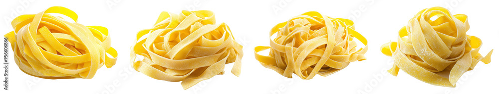 Nest of Italian egg pasta isolated on white