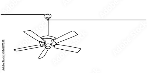 Electric fan. Line icon on white background, fan one continuous line drawing, Electric Fan Line Icon, Outline Vector Symbol Illustration. Pixel Perfect, Editable Stroke