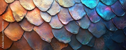 Wallpaper Mural Alien skin texture, featuring intricate scales, iridescent colors, and organic patterns, 3D texture Torontodigital.ca