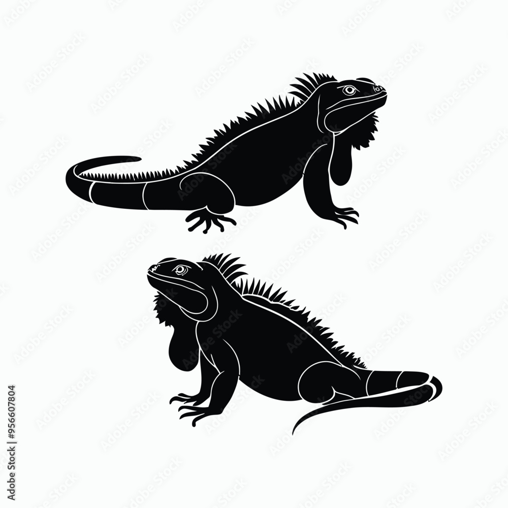 Iguana Silhouette Vector Set Animals Illustration Template Iguana Silhouette Vector Set Animals Illustration Template