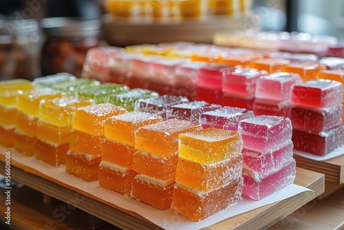 Malaysia: Kuih Lapis Multi-layered colorful steamed cake made from rice flour and coconut milk photo