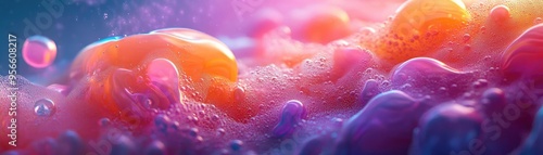 Bubbly lava lamp texture, with blobs of colored wax floating in a translucent liquid, 3D texture photo