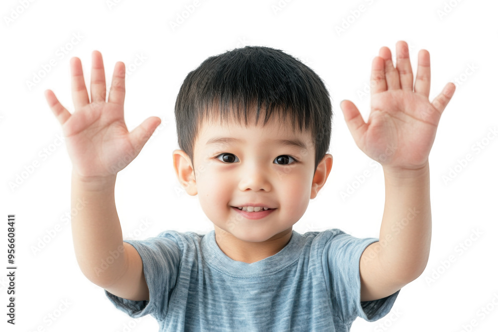 Smiling Asian Toddler with Raised Hands Isolated on Transparent Background Smiling Asian Toddler with Raised Hands Isolated on Transparent Background