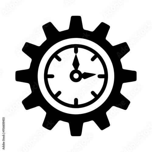 Black silhouette time clock with gear icon and vector illustration