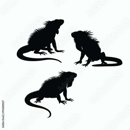 Iguana Silhouette Vector Set Animals Illustration Template