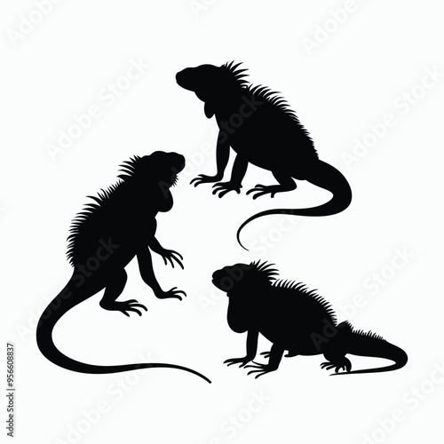 Iguana Silhouette Vector Set Animals Illustration Template