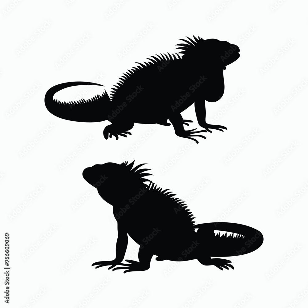 Fototapeta premium Iguana Silhouette Vector Set Animals Illustration Template