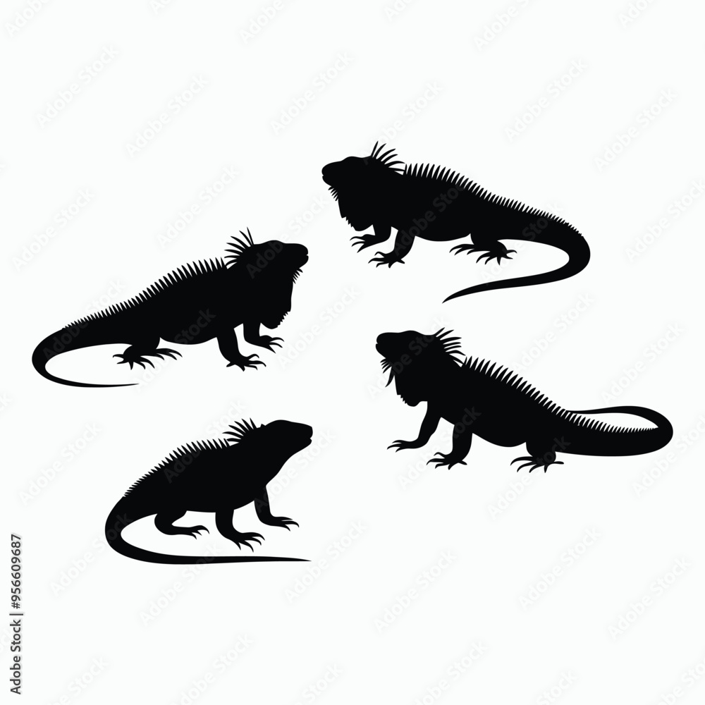Iguana Silhouette Vector Set Animals Illustration Template Iguana Silhouette Vector Set Animals Illustration Template
