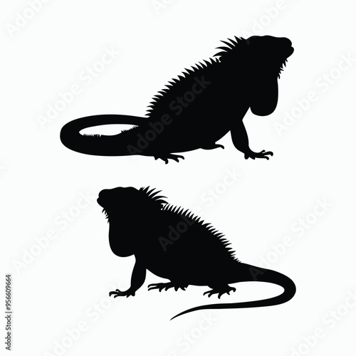 Iguana Silhouette Vector Set Animals Illustration Template