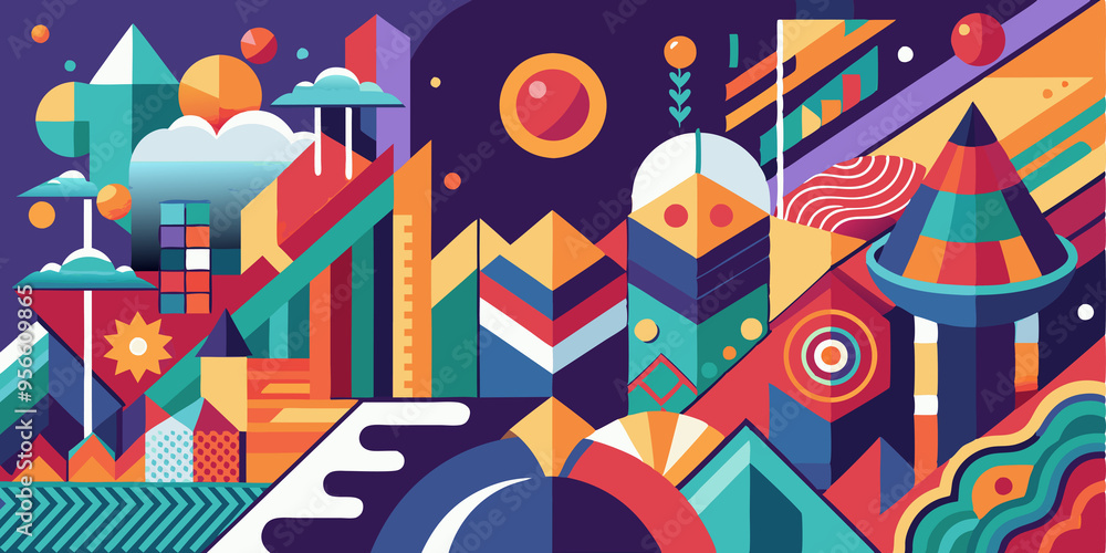 Abstract Geometric Cityscape with Vibrant Colors Abstract Geometric Cityscape with Vibrant Colors