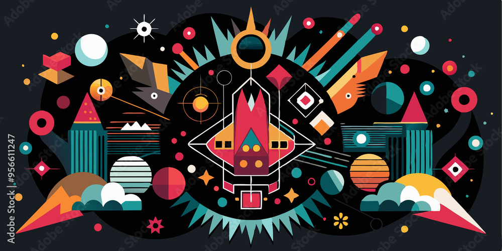 Fototapeta premium Abstract Geometric Composition with a Central Figure