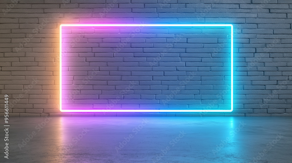 Futuristic Sci Fi Elegant Modern Neon Glowing Rectangle Frame Shaped Lines Tubes Purple Pink Blue Colored Lights In Dark Empty Grunge Concrete Brick Room Background Futuristic Sci Fi Elegant Modern Neon Glowing Rectangle Frame Shaped Lines Tubes Purple Pink Blue Colored Lights In Dark Empty Grunge Concrete Brick Room Background