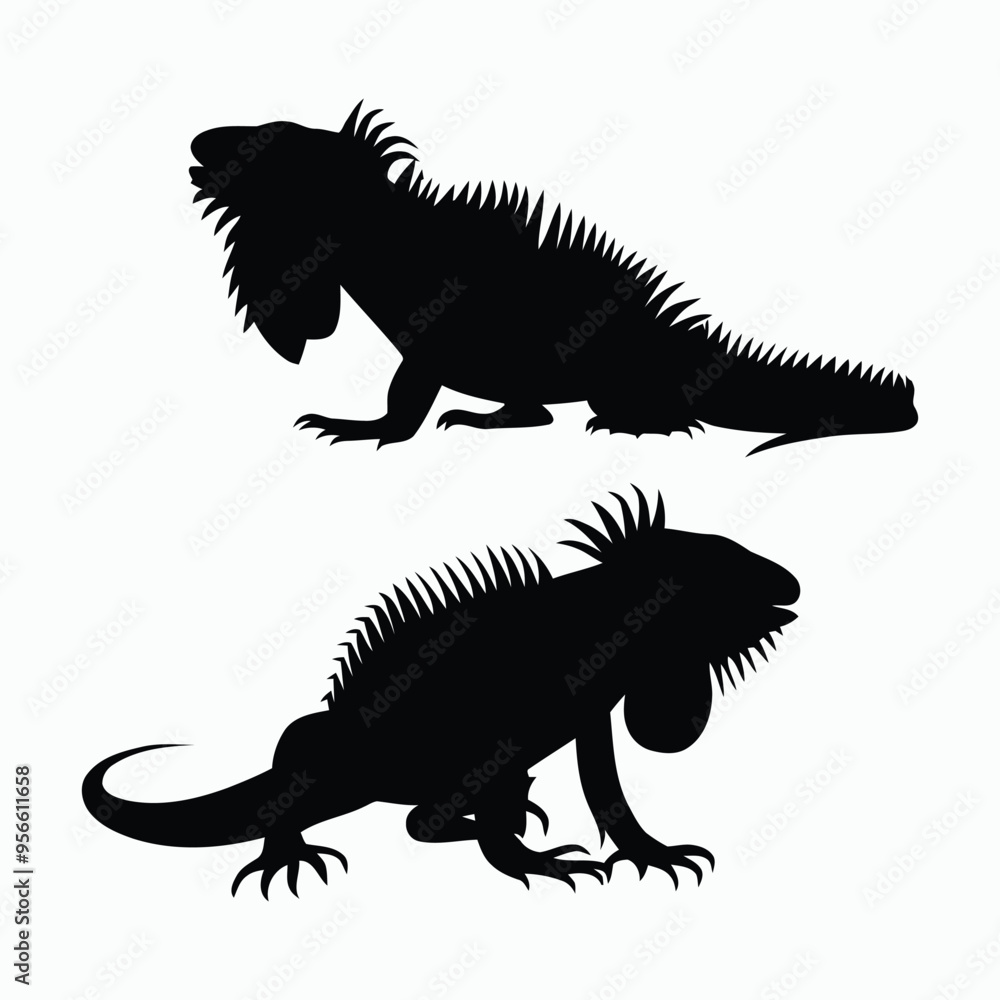 Fototapeta premium Iguana Silhouette Vector Set Animals Illustration Template