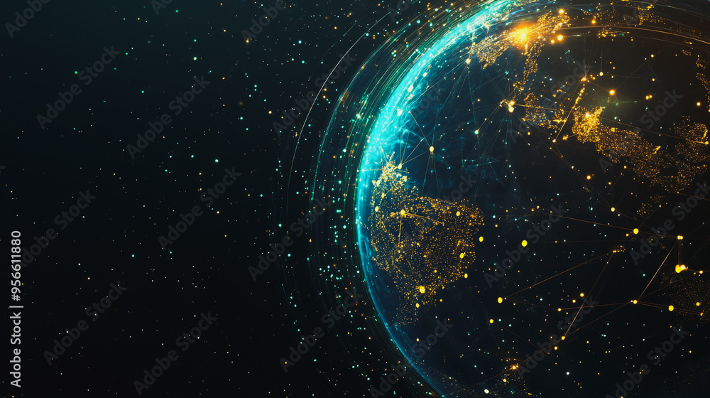 Obraz premium background network points Earth's surface wave background Abstract digital wave background information technology background The background is the background. gradient wave digital wave ban