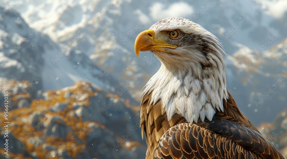 Fototapeta premium Portrait of a proud American bald eagle with piercing eyes, symbolizing freedom and power