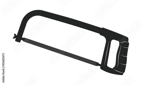 Vector illustration of a black and white hacksaw tool for cutting metal