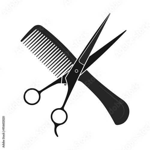 Vector illustration of hair cutting scissors and comb for barbershop