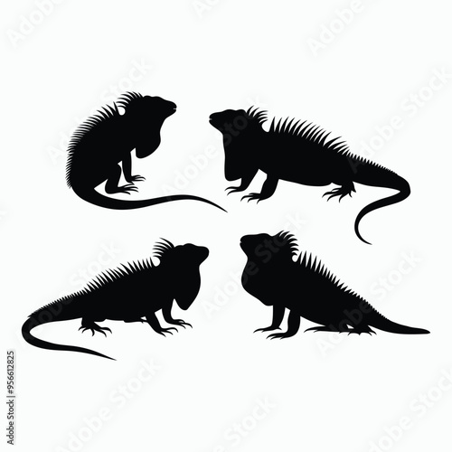 Iguana Silhouette Vector Set Animals Illustration Template