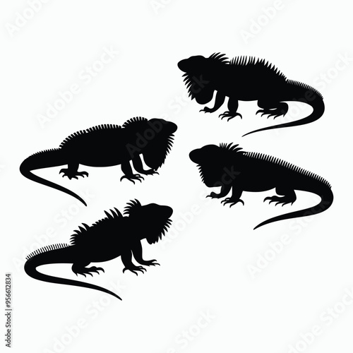 Iguana Silhouette Vector Set Animals Illustration Template