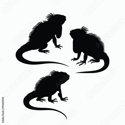 Iguana Silhouette Vector Set Animals Illustration Template