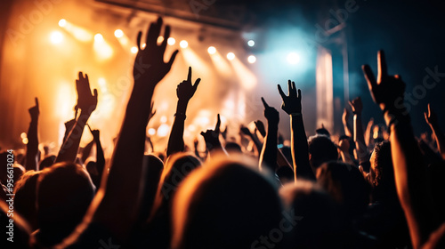 Wallpaper Mural A lively crowd with raised hands enjoying a concert under vibrant stage lighting. The image captures the energy and excitement of the live music event. Torontodigital.ca