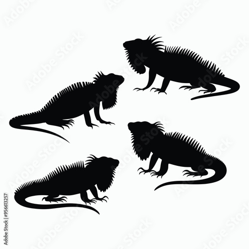 Iguana Silhouette Vector Set Animals Illustration Template