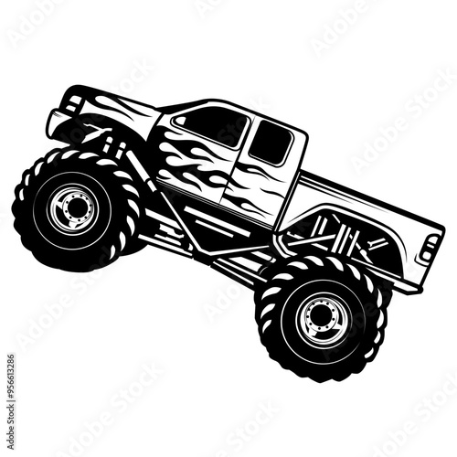 Monster Truck | Oversized Tires | 4x4 Vehicle | Off-road Vehicle | Skilled Driver | Extreme Ride | Big Wheels Truck | Big Truck | Original Illustration | Vector and Clipart | Cutfile and Stencil