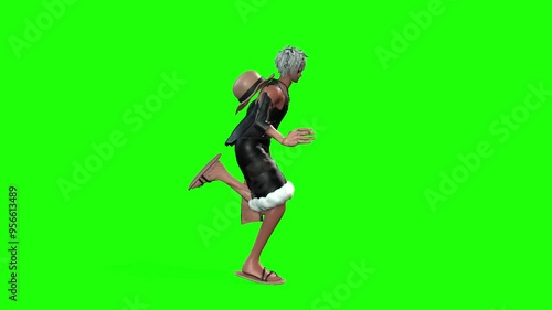 Running boy with cap green screen or chroma keyv video for animation  photo