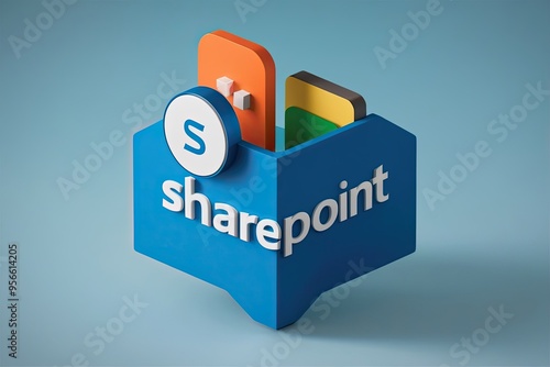 Plakat 3D SharePoint Application Emblem on Soft Azure Backdrop