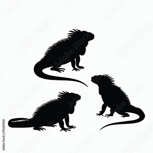 Iguana Silhouette Vector Set Animals Illustration Template