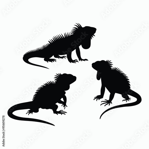 Iguana Silhouette Vector Set Animals Illustration Template