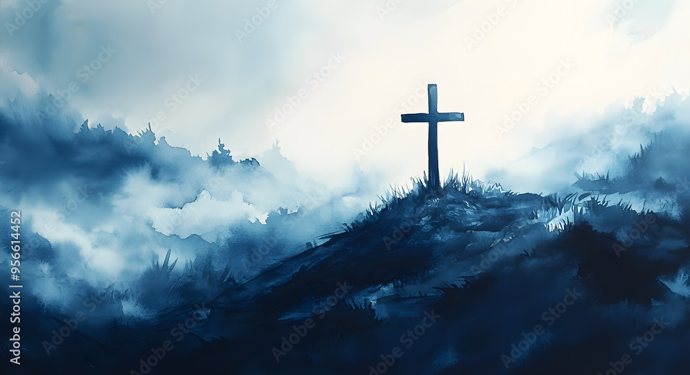 “Watercolor Painting Depicting a Cross on a Hilly Background, Emphasizing Spirituality, Faith, and Tranquility in a Serene Natural Landscape”
“Watercolor Painting Depicting a Cross on a Hilly Background, Emphasizing Spirituality, Faith, and Tranquility in a Serene Natural Landscape”
