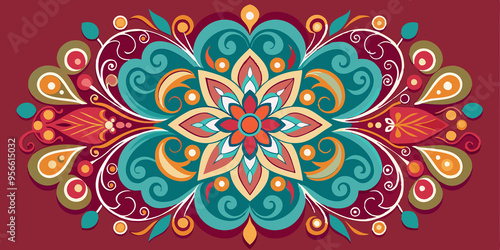 Colorful Abstract Floral Design with Swirls and Circles