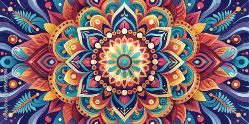 Abstract Mandala with Vibrant Colors and Floral Patterns