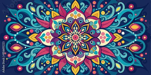 Colorful Floral Mandala with Swirling Patterns