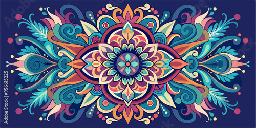 Abstract Floral Mandala with Vibrant Colors and Intricate Patterns