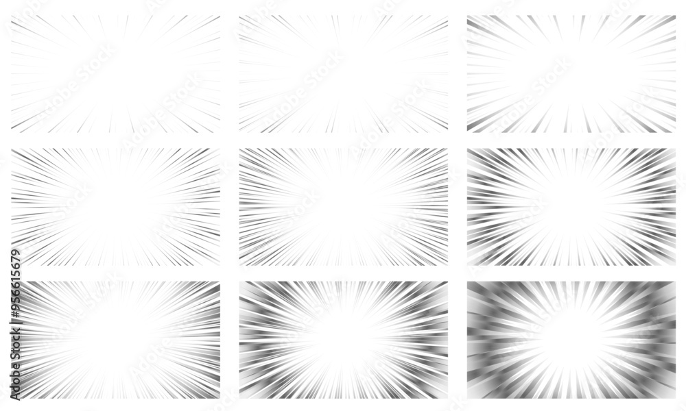 Fototapeta premium 灰色のグラデーションの漫画集中線のイラスト素材