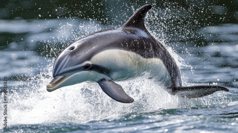 Fototapeta premium The striped dolphin is a lively, social dolphin known for its striking black and white stripes. These acrobatic dolphins are found in warm waters around the world