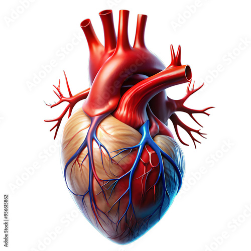 human heart and blood flow on a transparent background.  photo