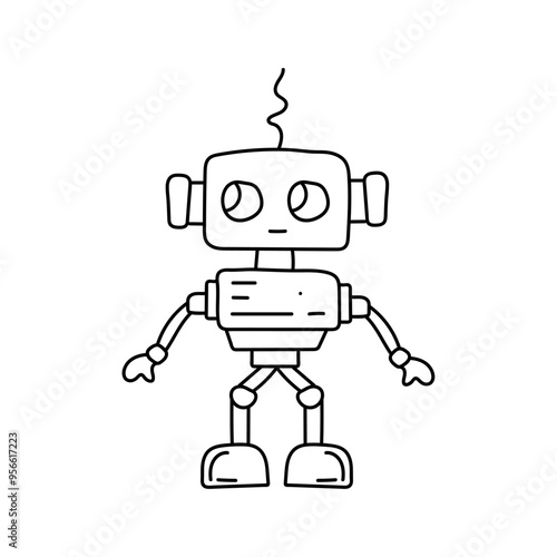 Cute robot in doodle style, childish, vector illustration