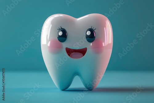 Smiling Cartoon Tooth with Big Eyes