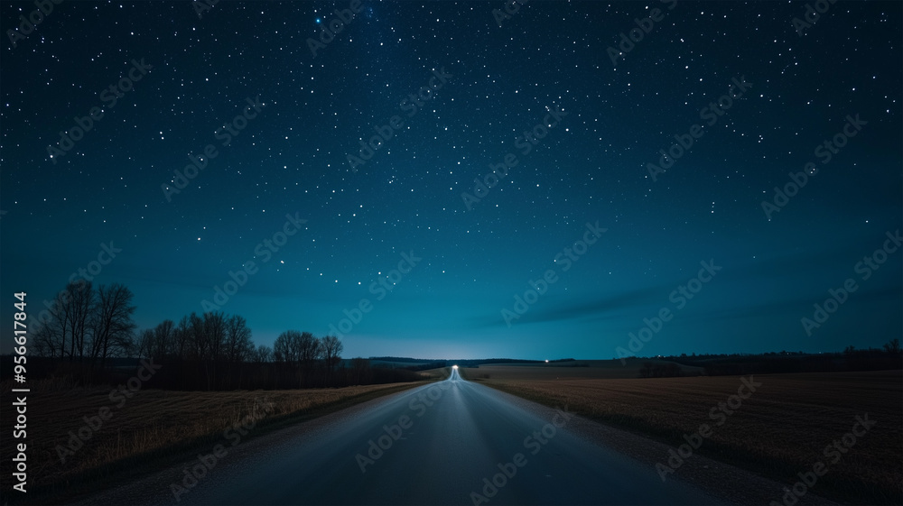 Obraz premium 星空の下の車道