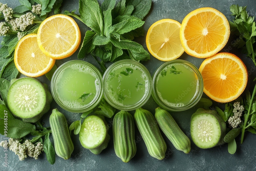 A flat lay of okra water. Generative AI A flat lay of okra water. Generative AI