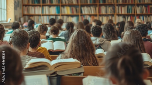 Students focus on their studies in an overcrowded classroom with outdated books and scarce learning materials, striving for knowledge. Generative AI