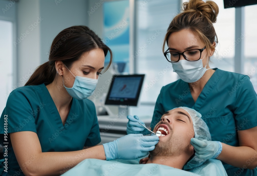 A dental professional performing a procedure on a patient in a clinical setting, focusing on oral health and care. A dental professional performing a procedure on a patient in a clinical setting, focusing on oral health and care.